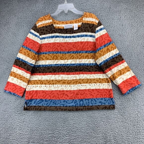 Alfred Dunner Womens Colorful Top Petite Medium Striped Embellished 3/4 Sleeve - Picture 2 of 13